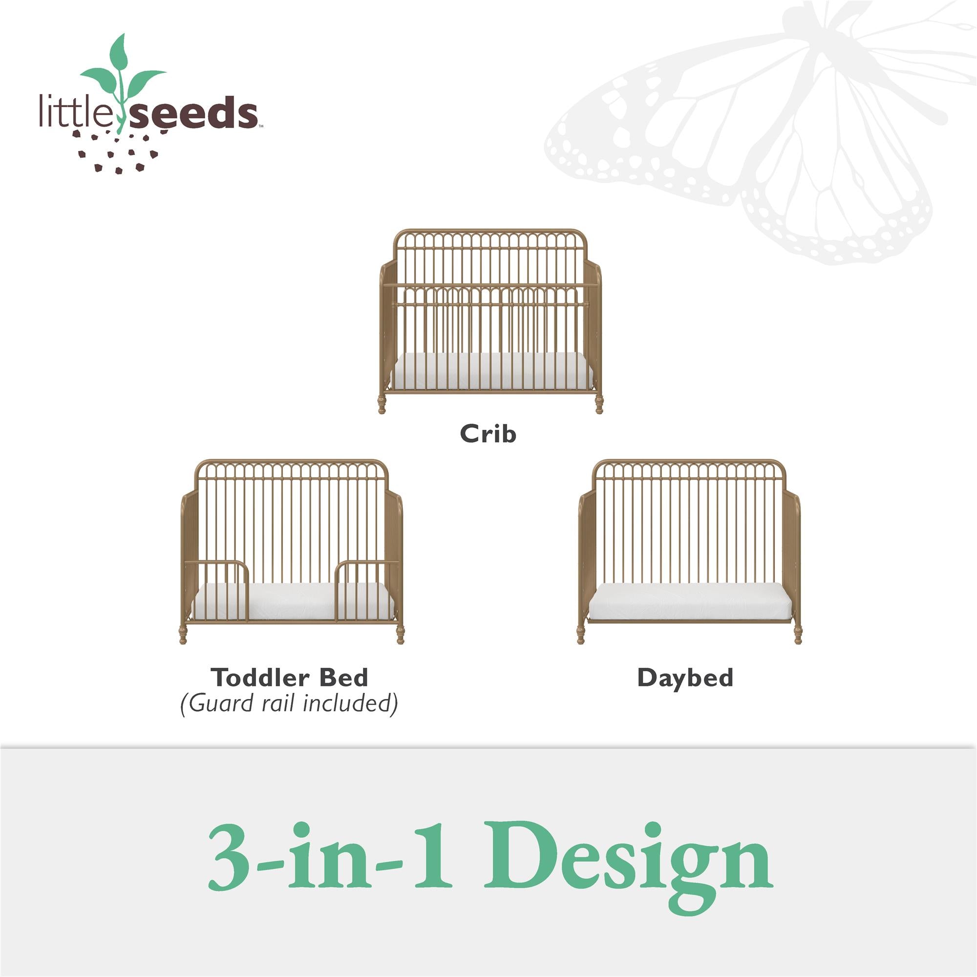Little Seeds Ivy 3-in-1 Convertible Metal Crib - Gold