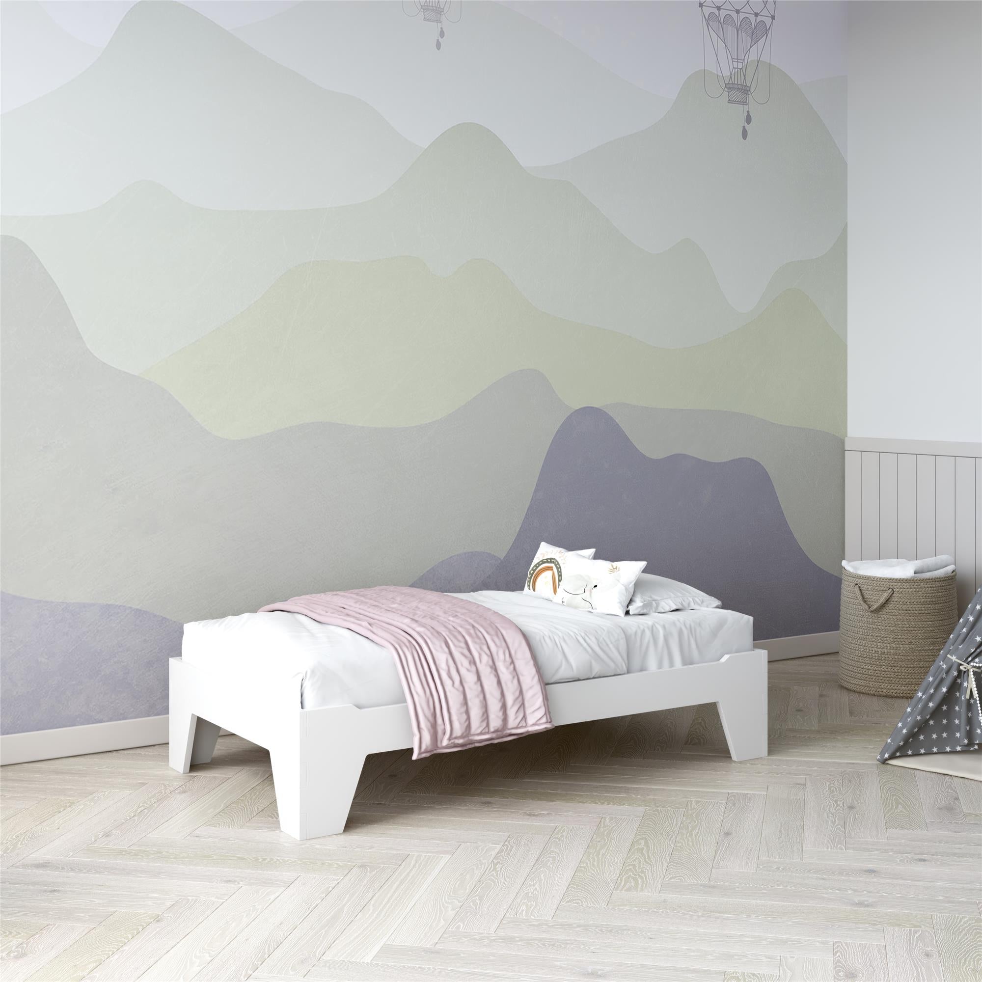 Maverick Montessori Toddler Floor Bed with 2 Heights - White - Crib & Toddler Mattress