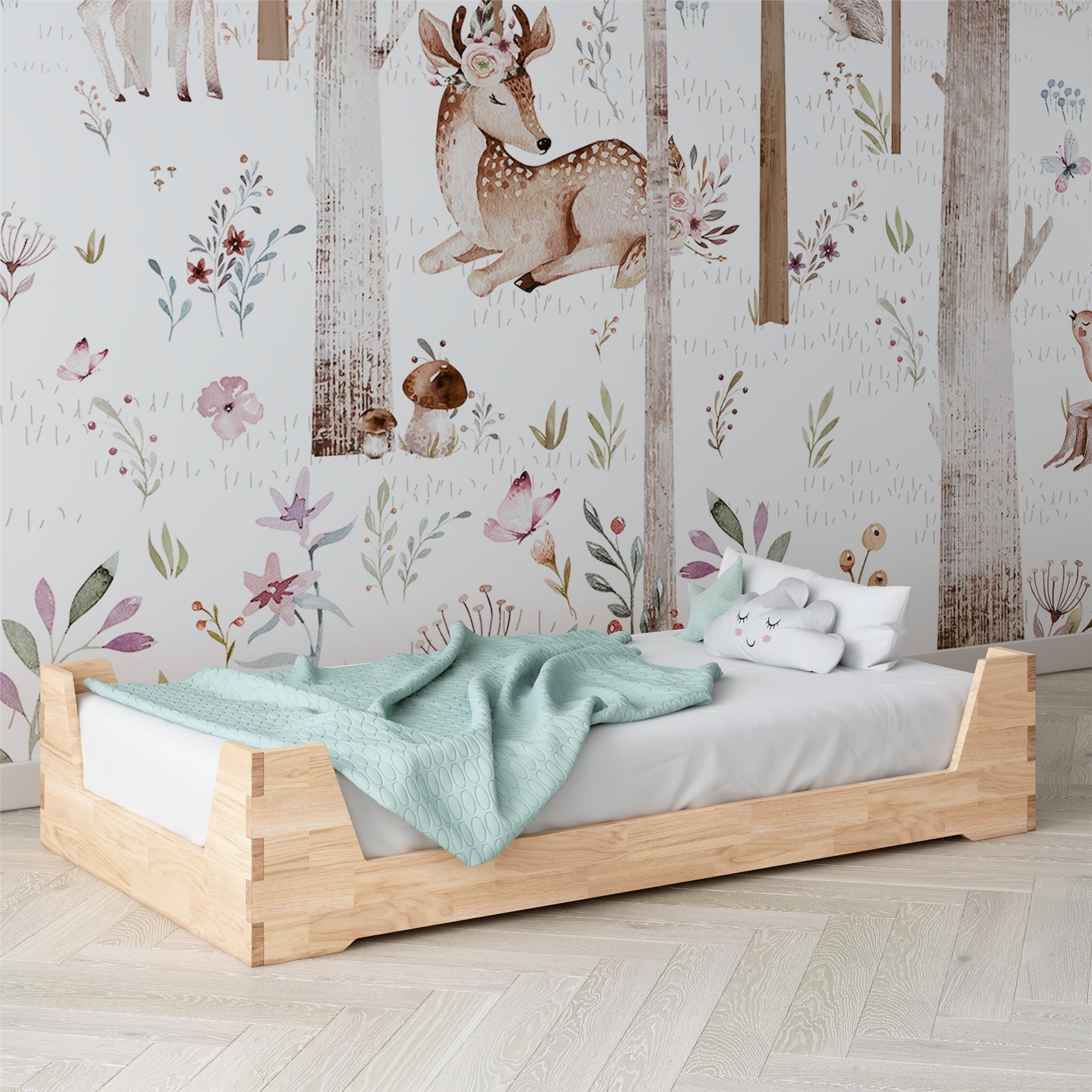Maverick Montessori Toddler Floor Bed with 2 Heights - Natural - Crib & Toddler Mattress