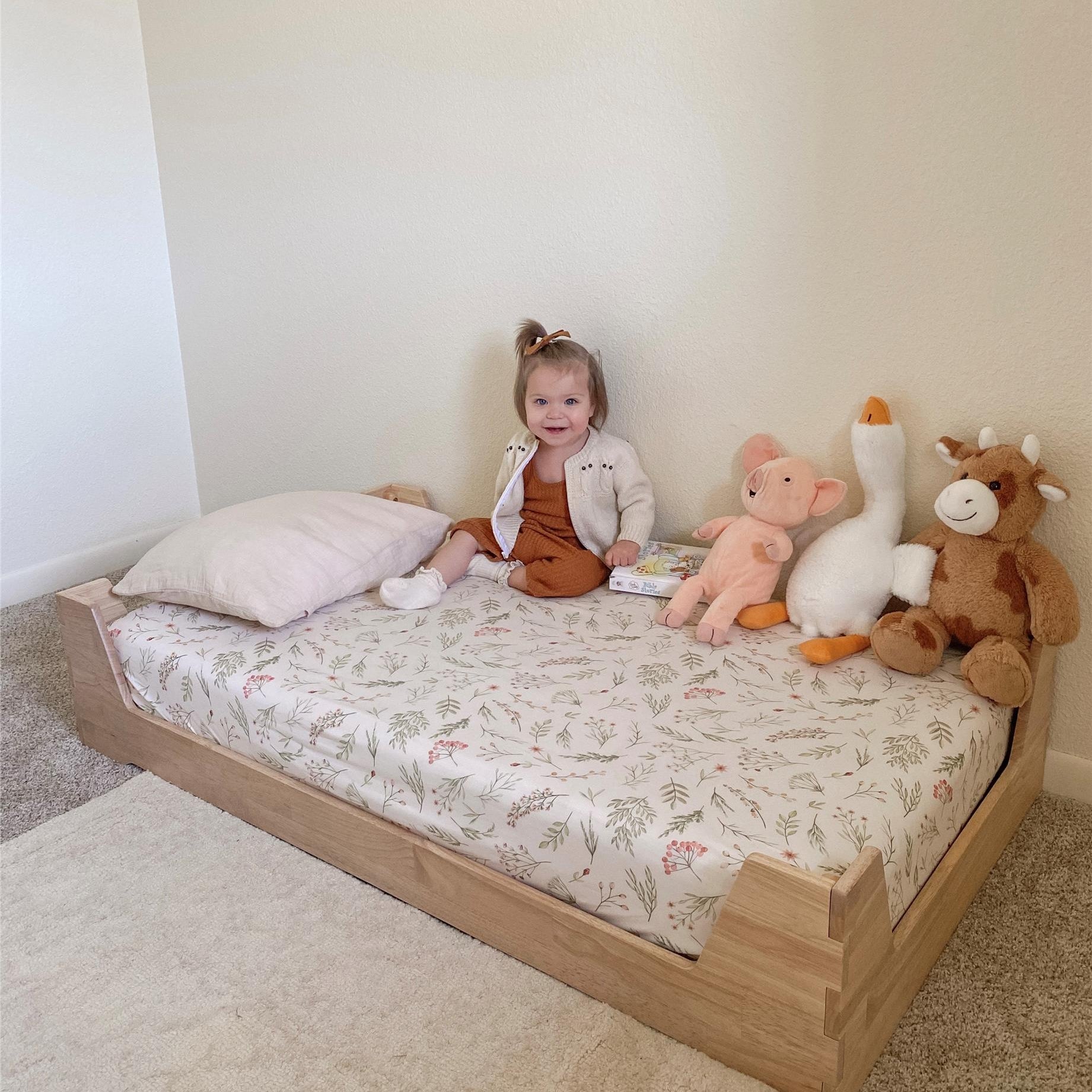 Maverick Montessori Toddler Floor Bed with 2 Heights - Natural - Crib & Toddler Mattress