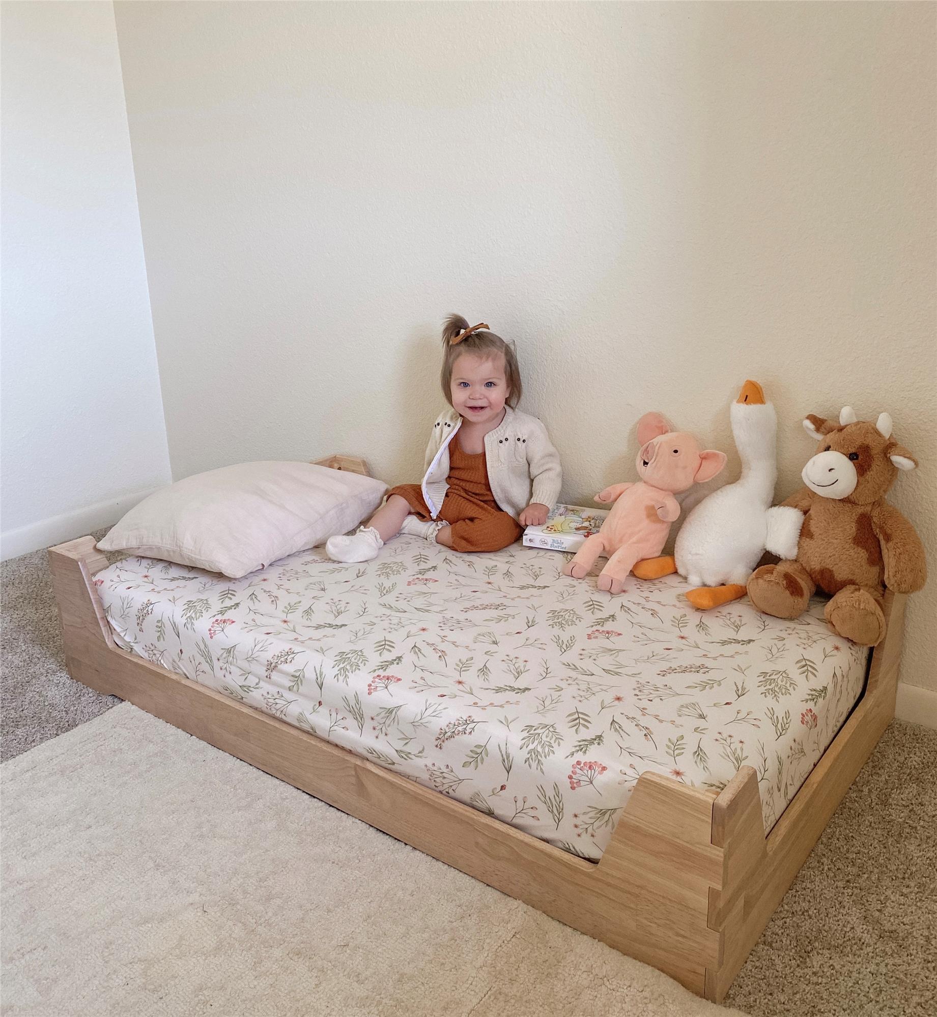 Maverick Montessori Toddler Floor Bed with 2 Heights - Natural - Crib & Toddler Mattress