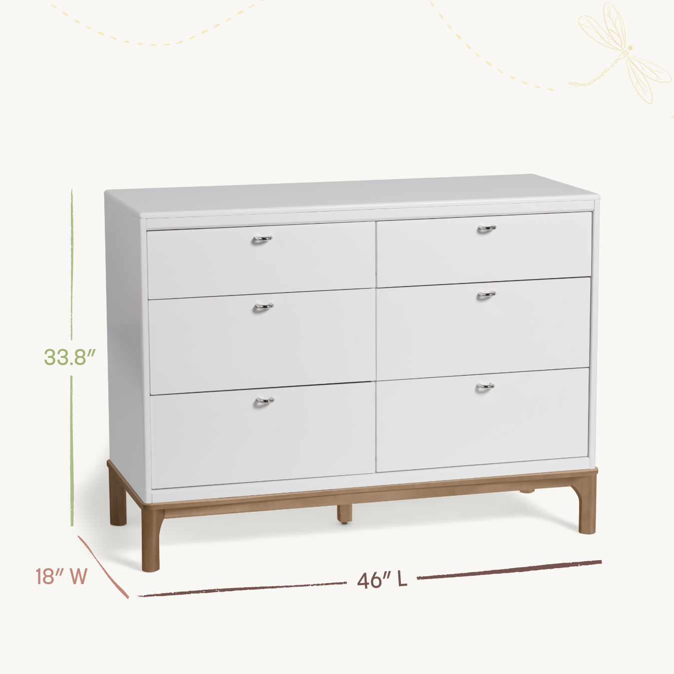 Laurel 6-Drawer Double Dresser - 33.8"H, 18"W, 46"L