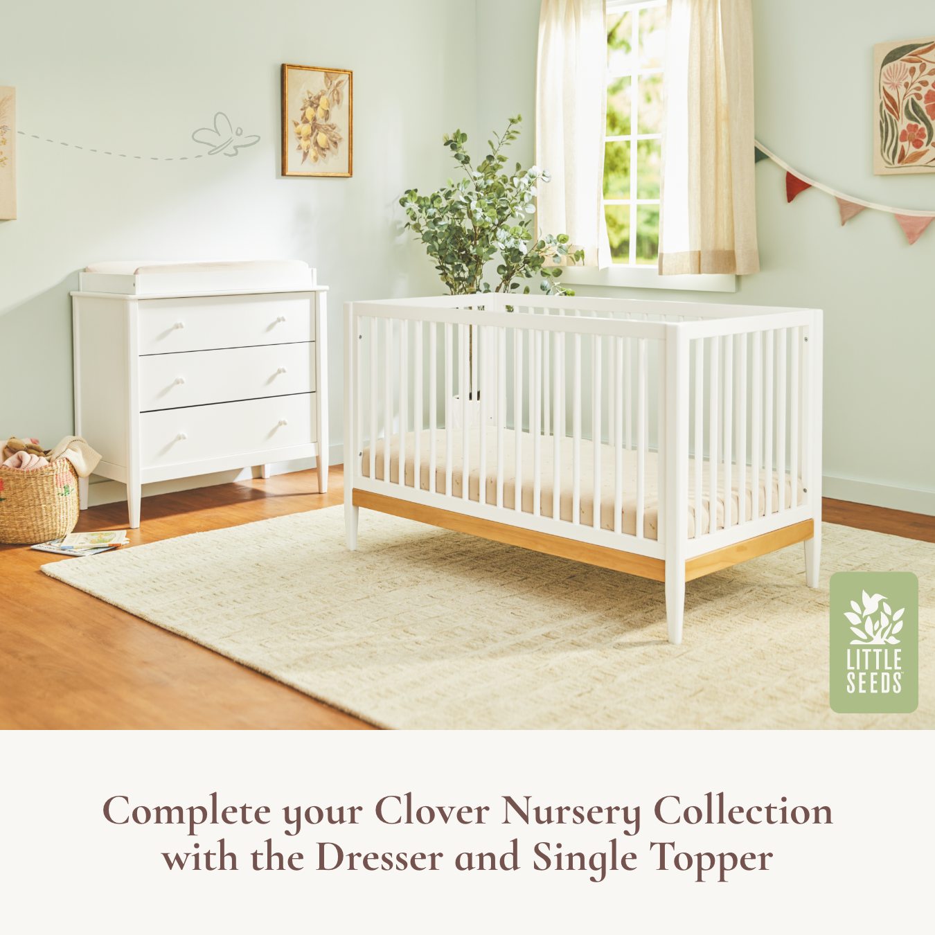 Clover 4-in-1 Convertible Crib - complete your Clover Nursery Collection with the Dresser and Single Topper