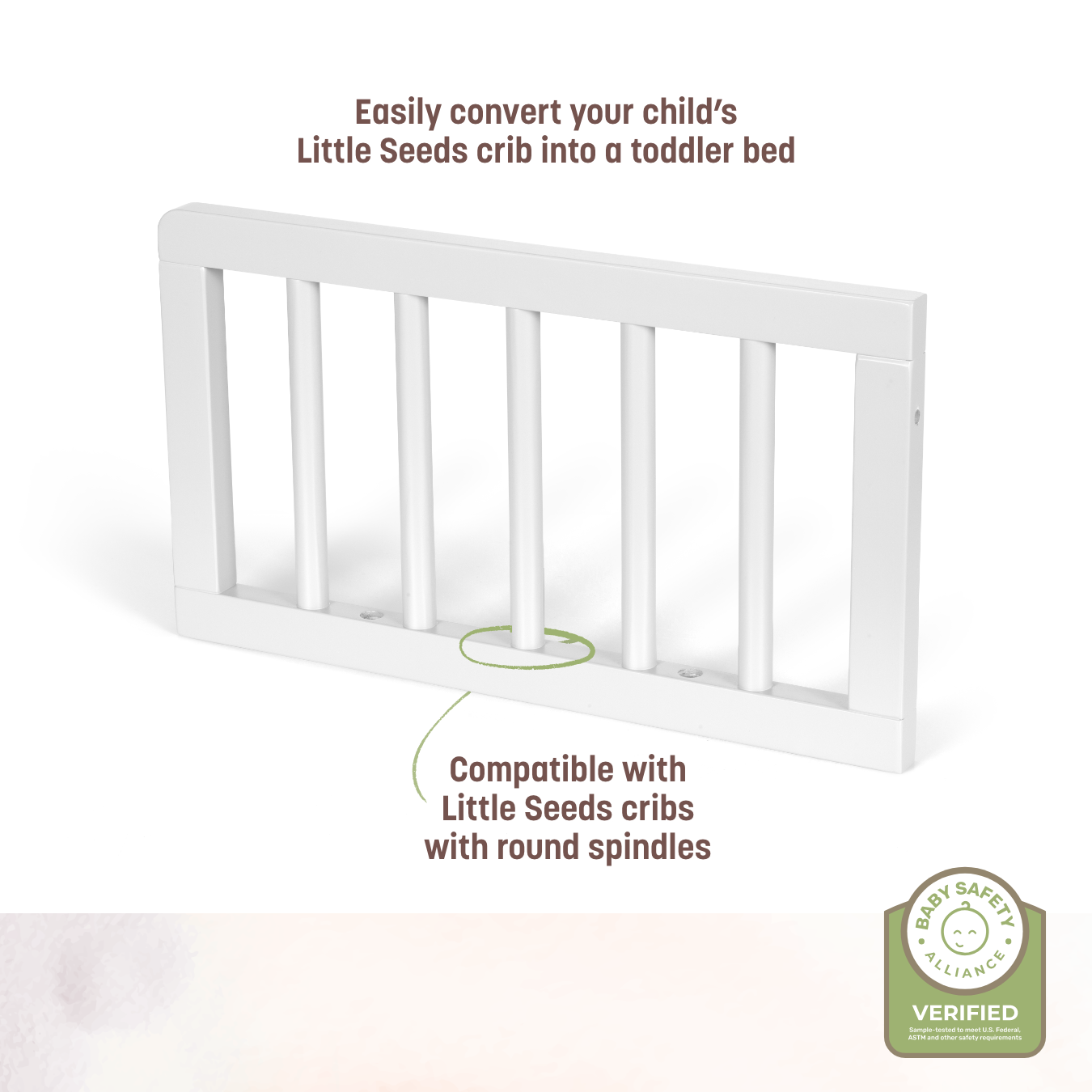 Toddler Guardrail - easily convert your child's Little Seeds crib into a toddler bed - compatible with Little Seeds cribs with round spindles