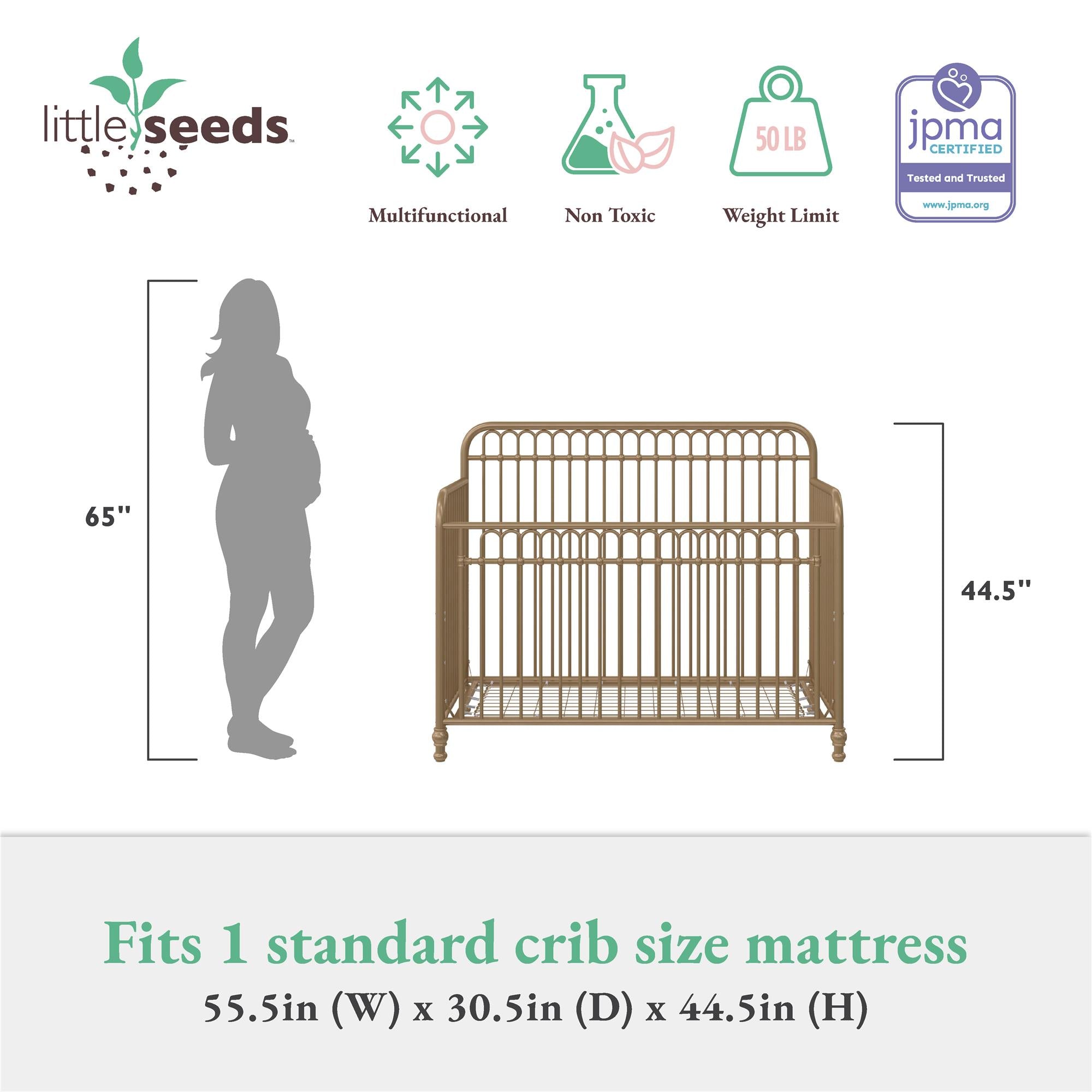 Little Seeds Ivy 3-in-1 Convertible Metal Crib - Gold