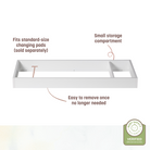 Double Topper - fits standard-size changing pads (sold separately), small storage compartment, easy to remove once no longer needed