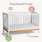 Clover 4-in-1 Convertible Crib - transitional design - round spindles, soft edges, tapered feet, two tone design