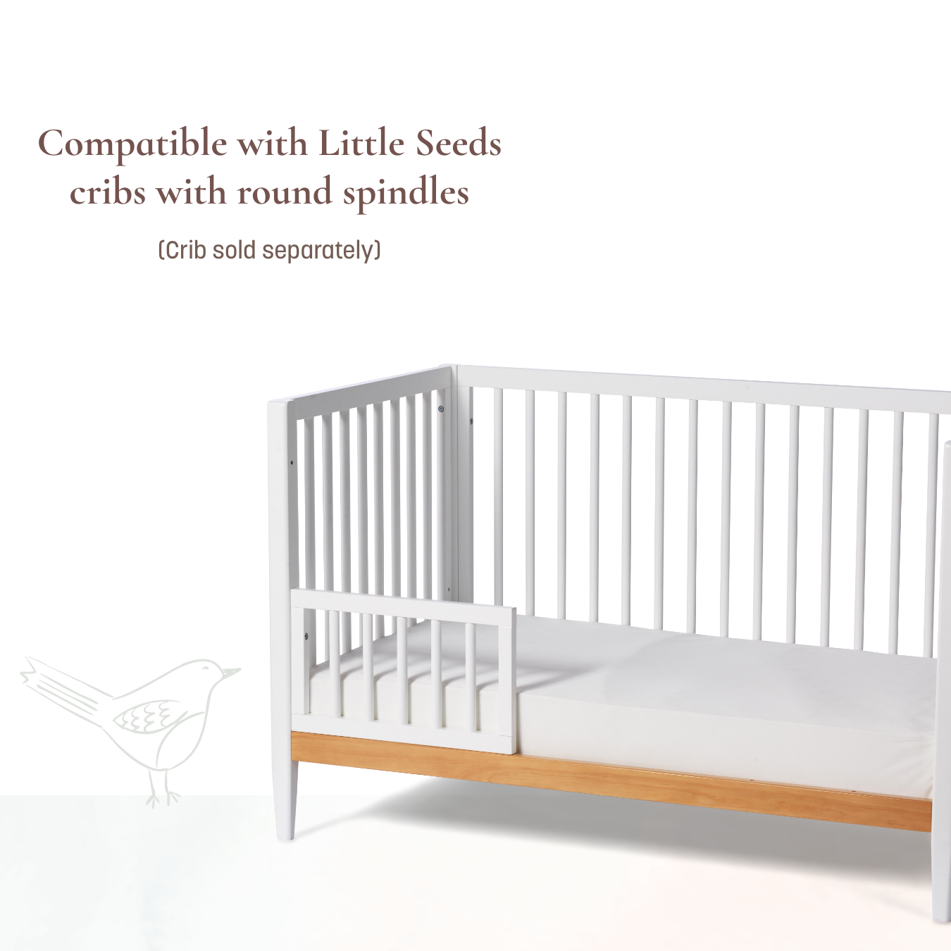 Toddler Guardrail - compatible with Little Seeds cribs with round spindles (crib sold separately)