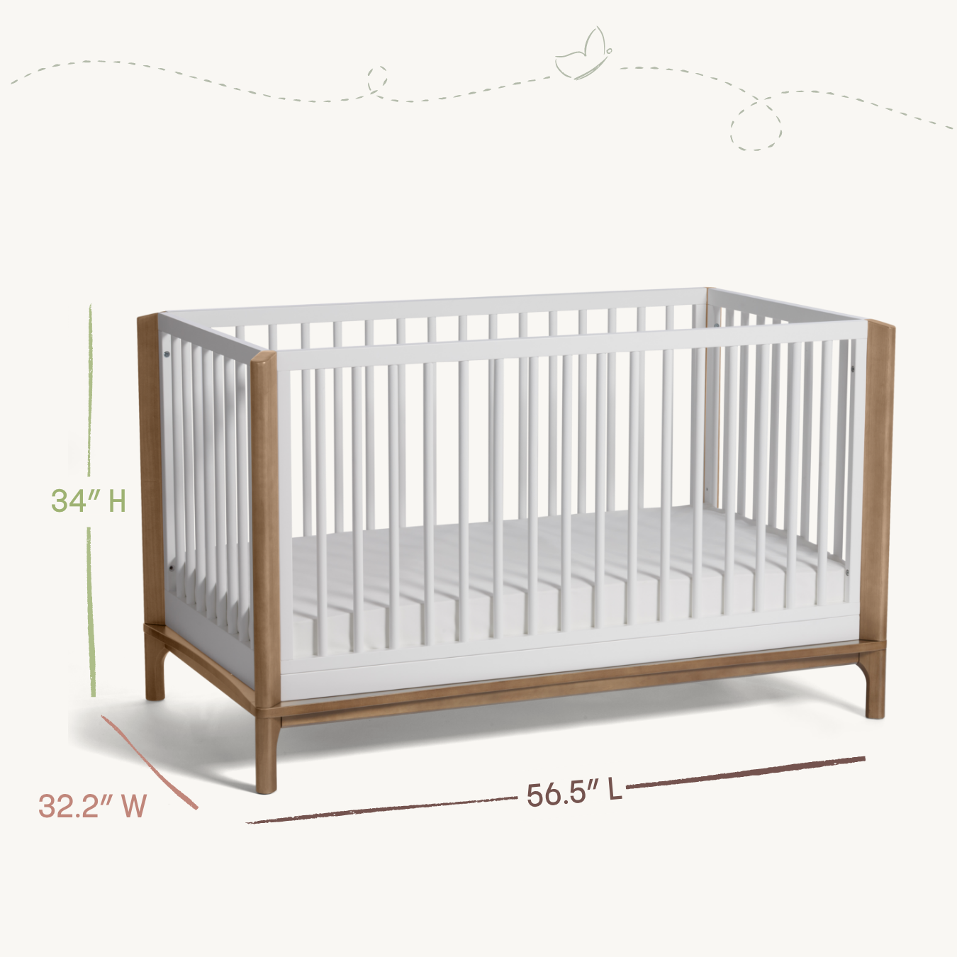 Laurel 4-in-1 Convertible Crib - 34"H, 32.2"W, 56.5"L