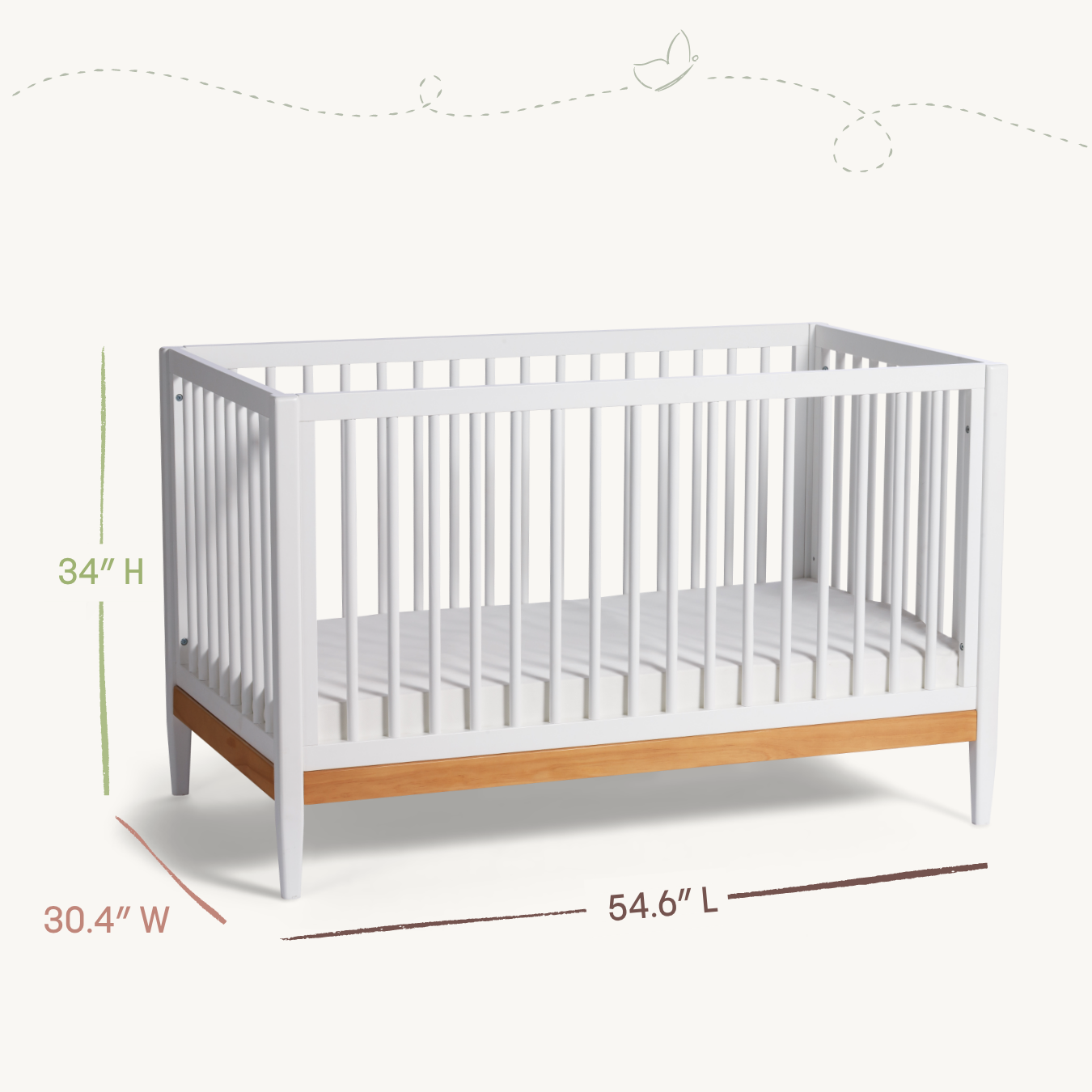 Clover 4-in-1 Convertible Crib - 34"H, 30.4"W, 54.6"L