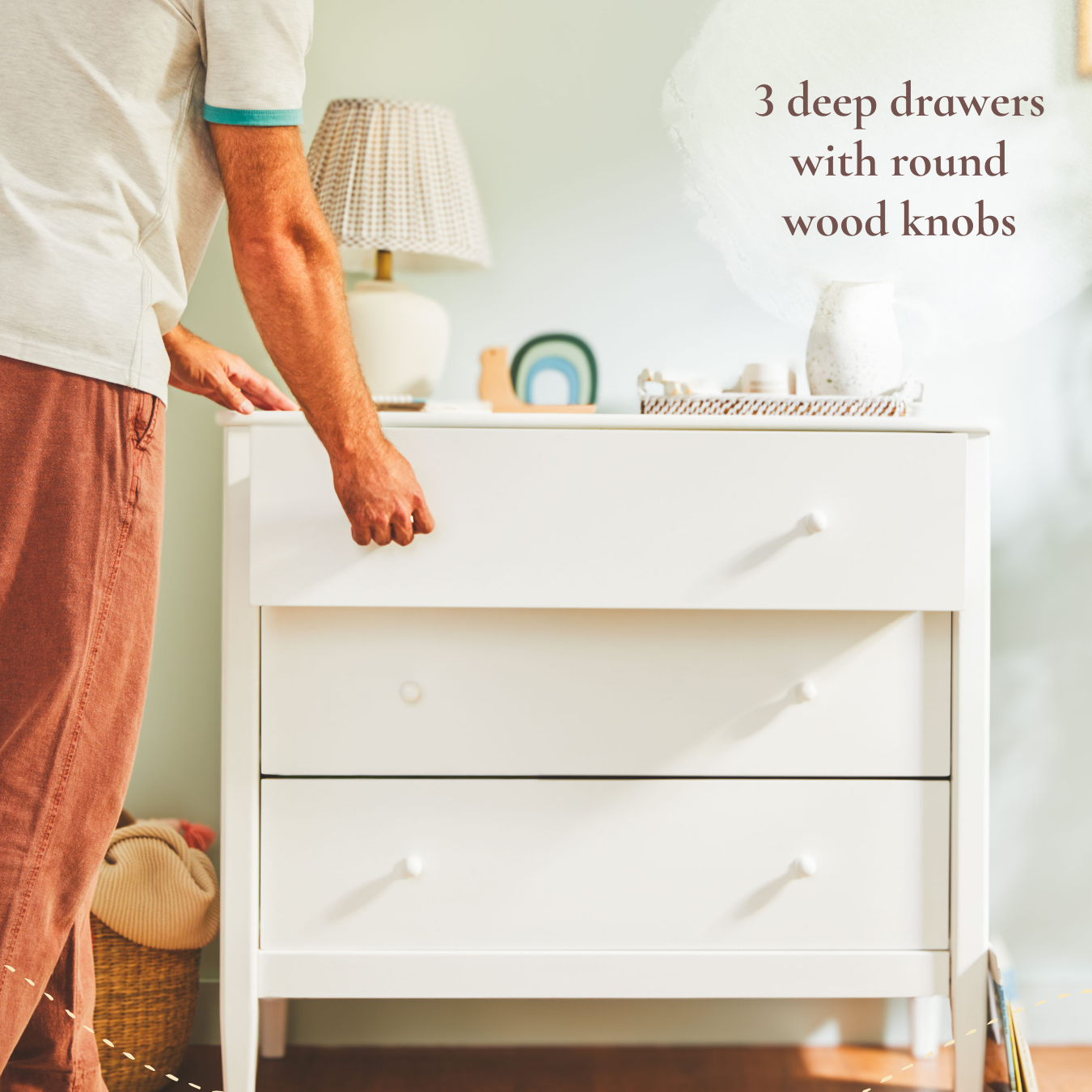Clover 3-Drawer Single Dresser - 3 deep drawers with round wood knobs